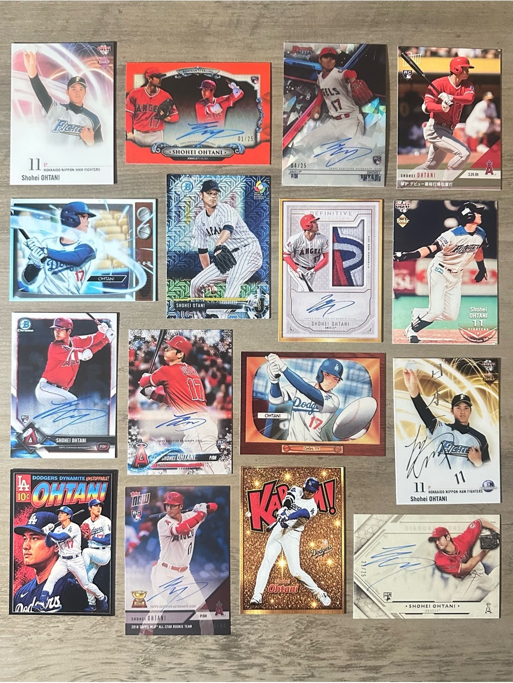 Shohei Ohtani Signed Rookie Lot of (16) Kaboom BBM Novelty Baseball Cards.